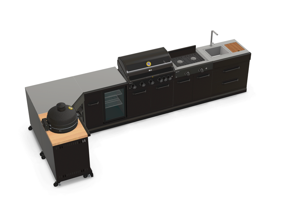 GRLLR Outdoor Kitchen L Shape, Sink, 5 Burner, Stove Fridge and kamado | Full length 4.2M x 1.7
