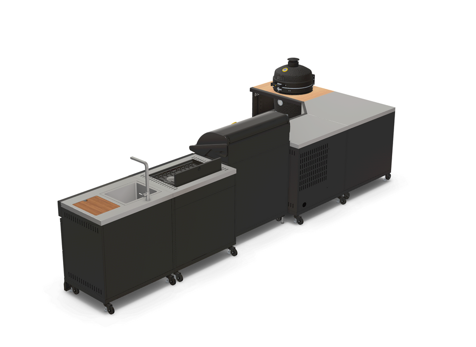 GRLLR Outdoor Kitchen L Shape, Sink, 5 Burner, Stove Fridge and kamado | Full length 4.2M x 1.7