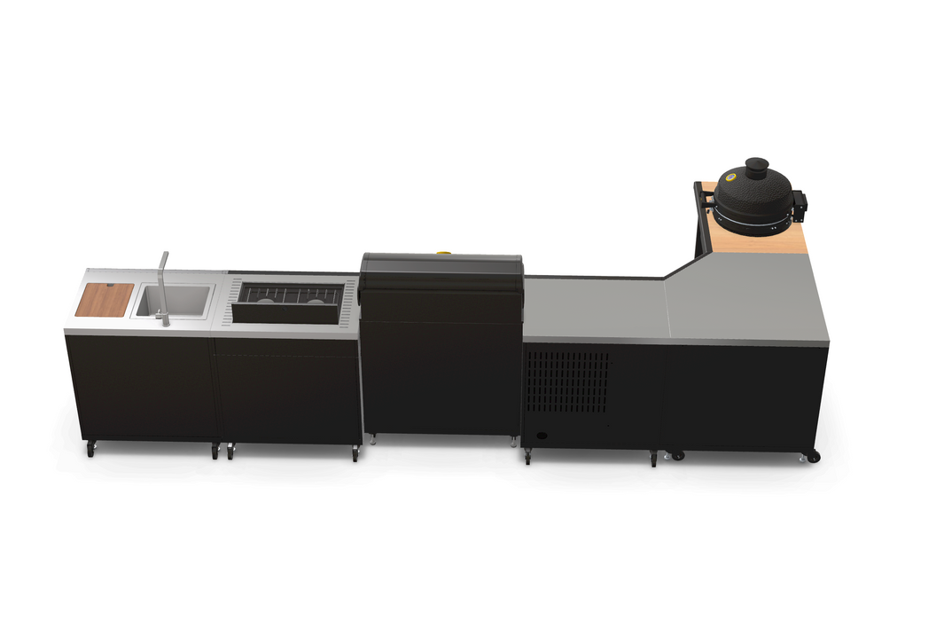 GRLLR Outdoor Kitchen L Shape, Sink, 5 Burner, Stove Fridge and kamado | Full length 4.2M x 1.7