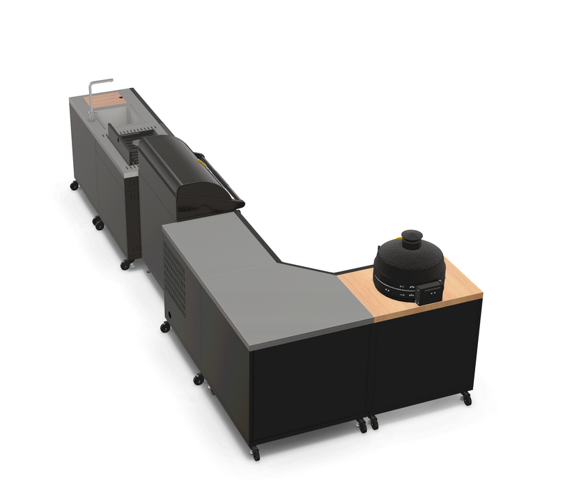 GRLLR Outdoor Kitchen L Shape, Sink, 5 Burner, Stove Fridge and kamado | Full length 4.2M x 1.7