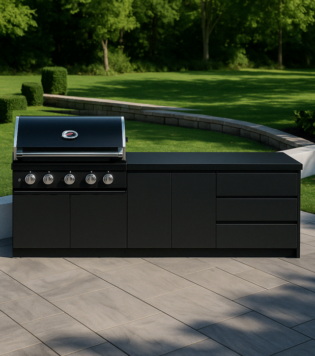 Whistler Fairford Black Outdoor Kitchen with Burford 5-Burner BBQ | 2.7M Full-Length
