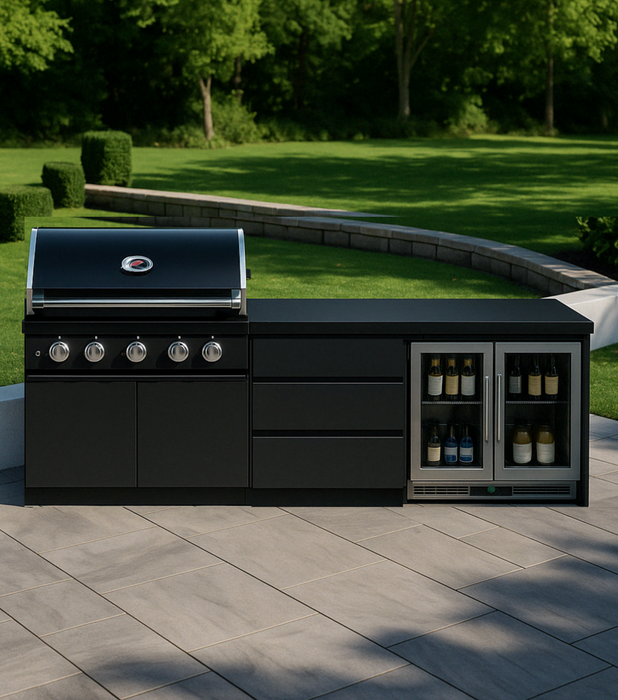 Whistler Fairford Black Outdoor Kitchen with Burford 5-Burner BBQ | 2.8M Full-Length