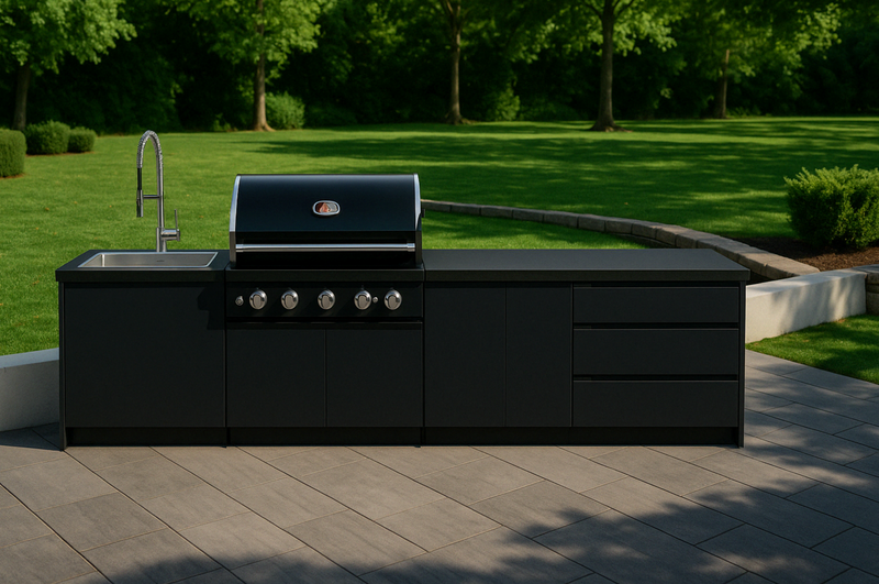 Whistler Fairford Black Outdoor Kitchen with Burford 5-Burner BBQ | 3.5M Full-Length