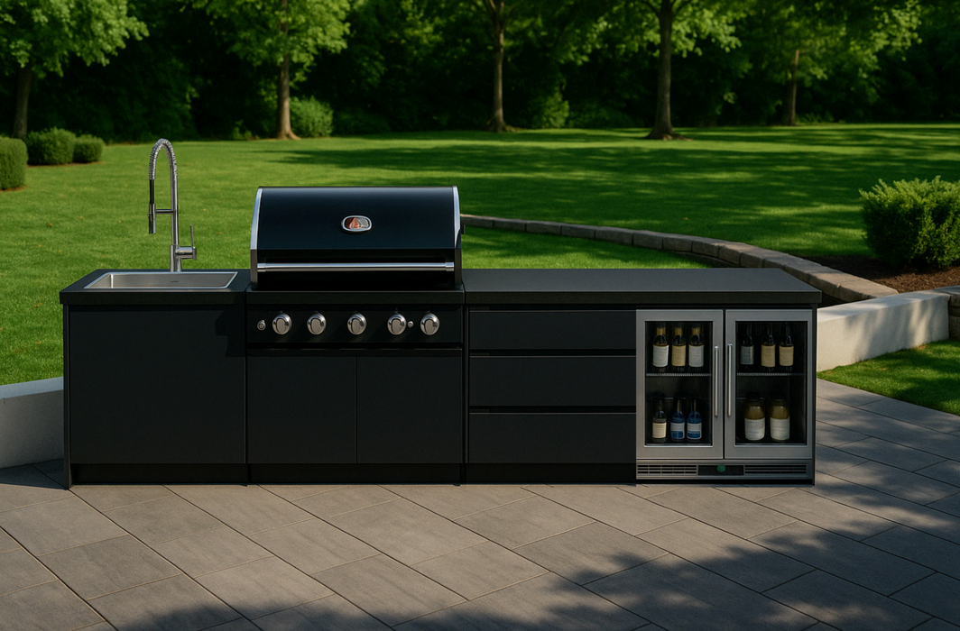 Whistler Fairford Black Outdoor Kitchen with Burford 5-Burner BBQ | 3.6M Full-Length