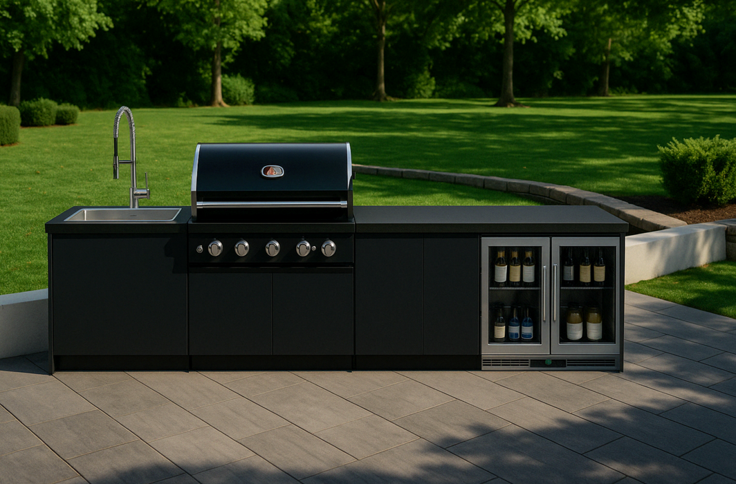 Whistler Fairford Black Outdoor Kitchen with Burford 5-Burner BBQ | 3.6M Full-Length