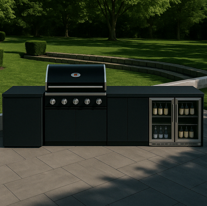Whistler Fairford Black Outdoor Kitchen with Burford 5-Burner BBQ | 3.6M X 1.5M Full-Length