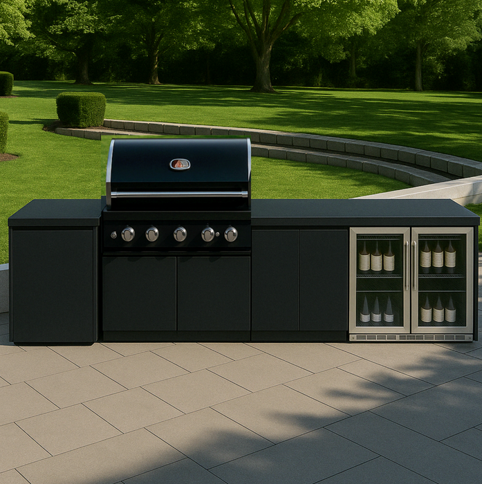 Whistler Fairford Black Outdoor Kitchen with Burford 5-Burner BBQ | 3.6M X 1.5M Full-Length