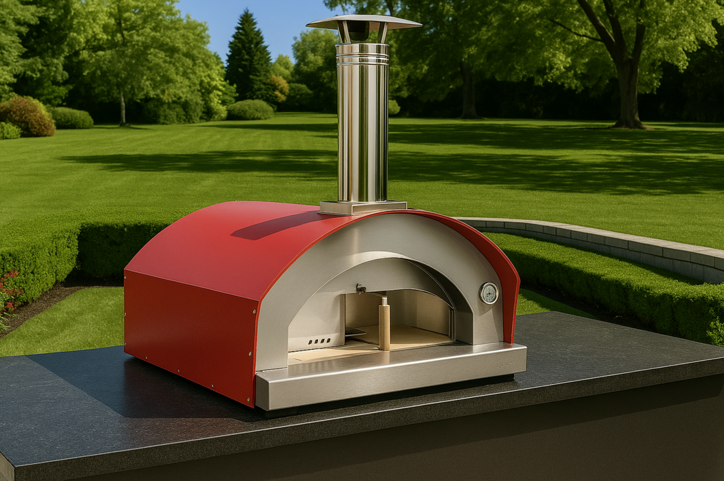 Rossofuoco PIÙTRECENTO Outdoor wood-fired oven 99 x 109 cm with direct combustion - red/stainless