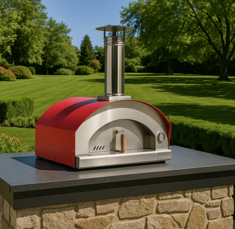 Rossofuoco CAMPAGNOLO Outdoor wood-fired oven 79 x 69 cm with direct combustion - stainless steel/red