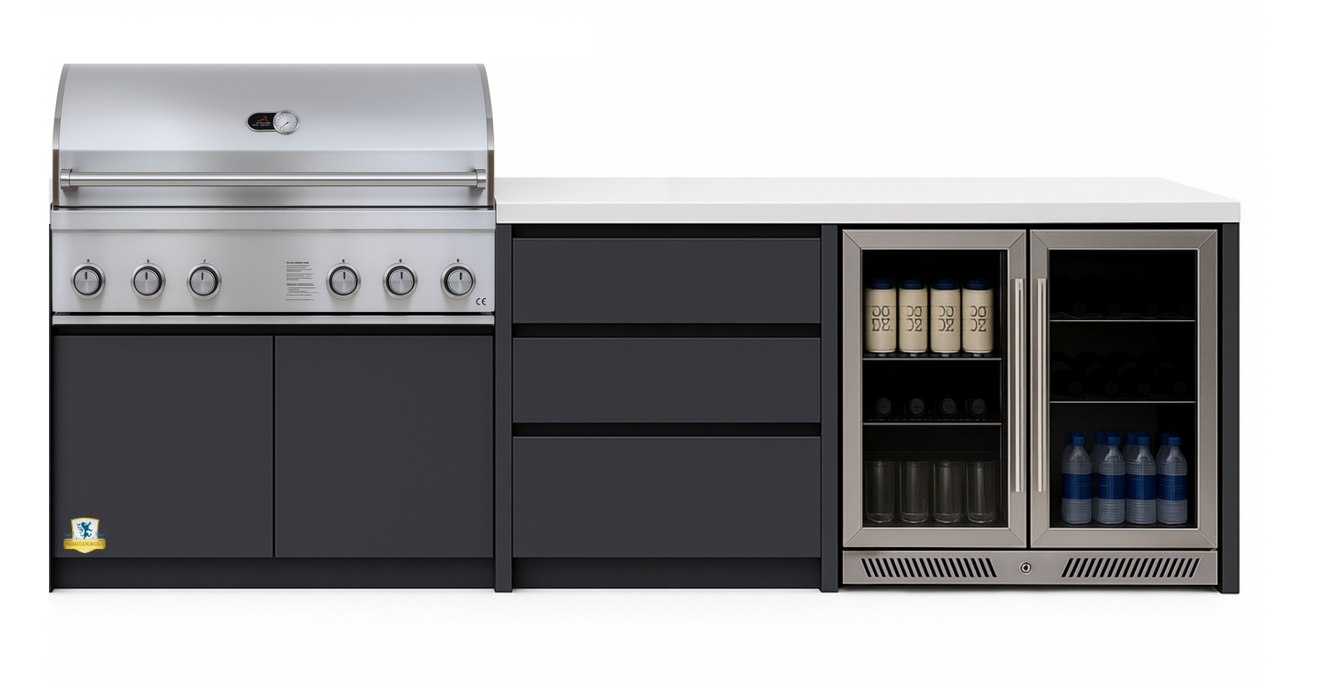 Whistler Fairford Grey Outdoor Kitchen with Burford 5-Burner BBQ | 2.8M Full-Length