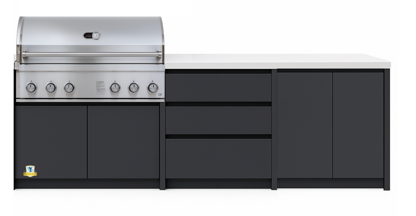 Whistler Fairford Grey Outdoor Kitchen with Burford 5-Burner BBQ | 2.7M Full-Length