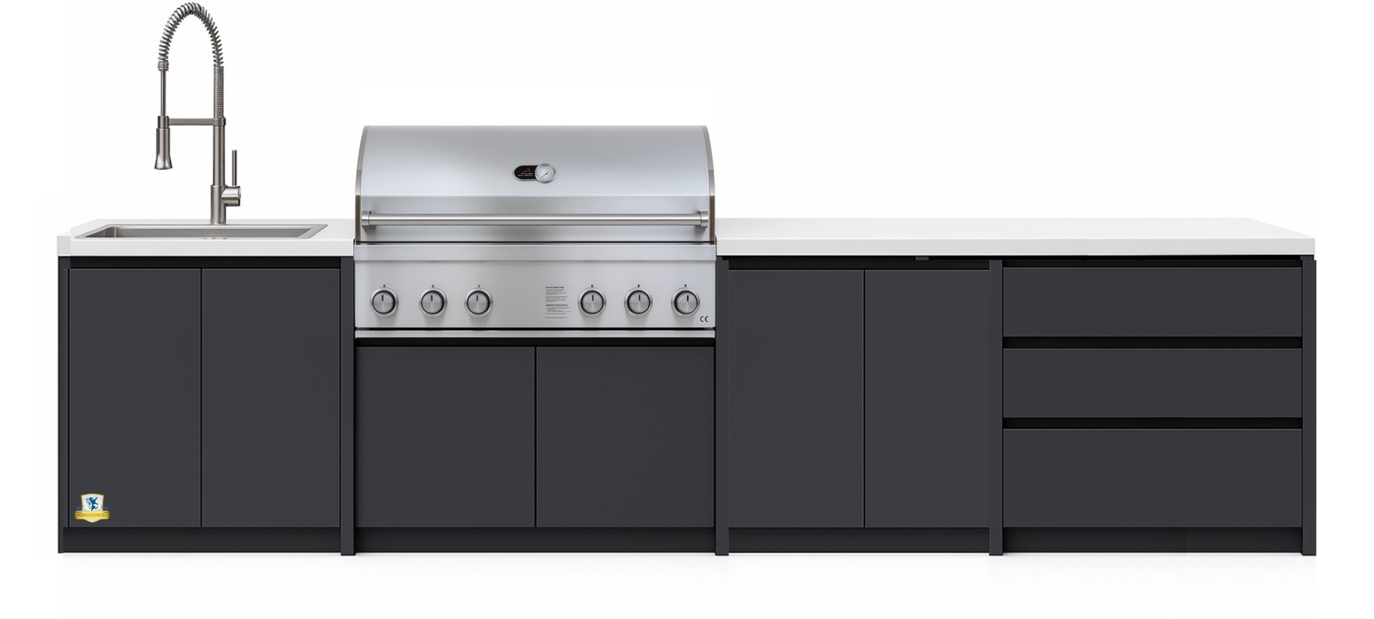 Whistler Fairford Grey Outdoor Kitchen with Burford 5-Burner BBQ | 3.5M Full-Length