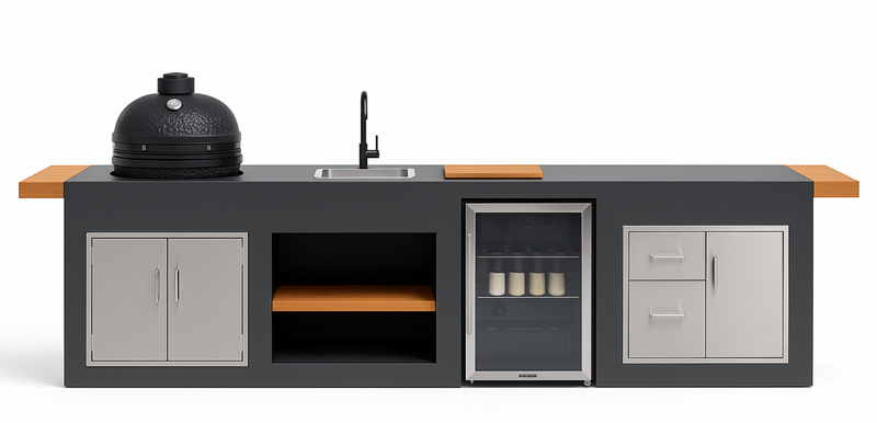 Grillandia Outdoor Kitchen With Hob, Fridge, Sink, Large Bastard and Weather Cover 4.4m