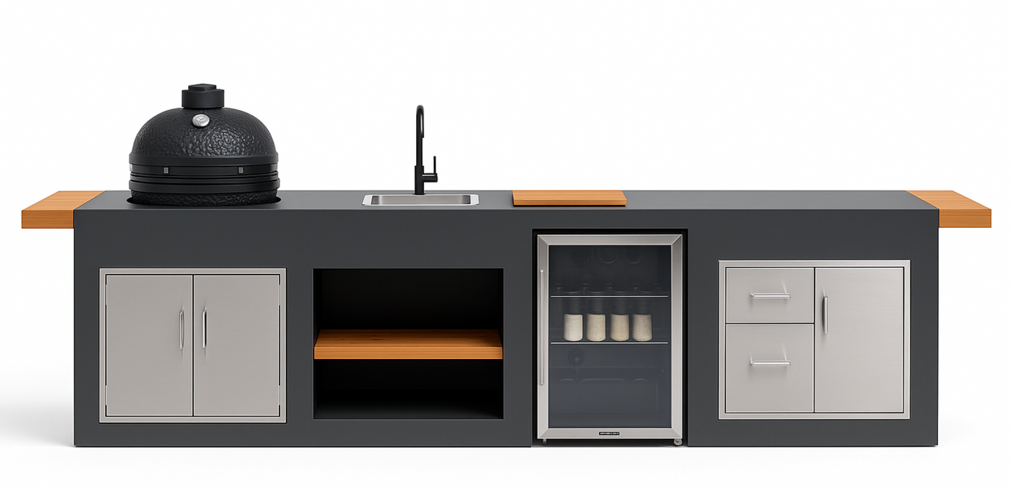 Grillandia Outdoor Kitchen With Hob, Fridge, Sink, Large Bastard and Weather Cover 4.4m