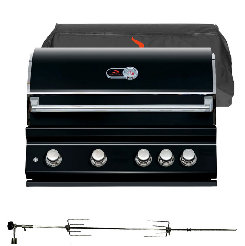 Whistler Burford Black 4 Burner Barbecue with Rotisserie and Weather Cover