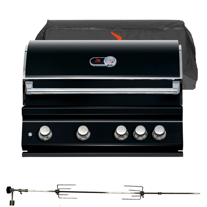 Whistler Burford Black 4 Burner Barbecue with Rotisserie and Weather Cover