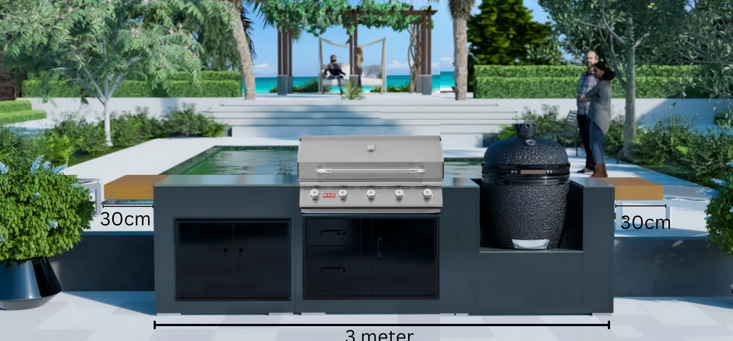 Grillandia Outdoor kitchen Bull Renegade 5 Burner, Large Kamado, and Weather Cover - 3.6m (