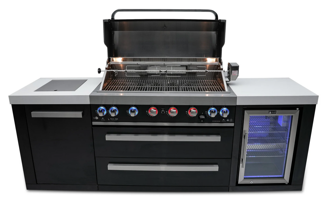 Mont Alpi Outdoor kitchen Black 6 Burner, Fridge and Weather Cover - 2.4m
