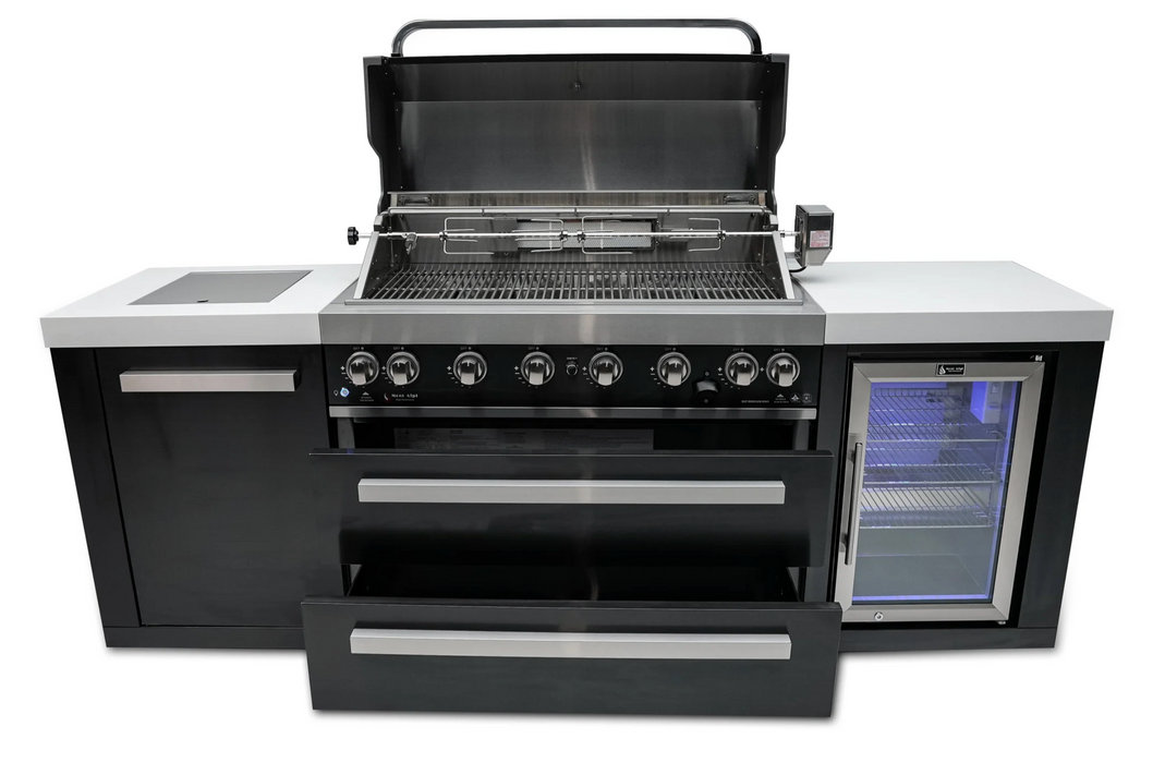 Mont Alpi Outdoor kitchen Black 6 Burner, Fridge and Weather Cover - 2.4m