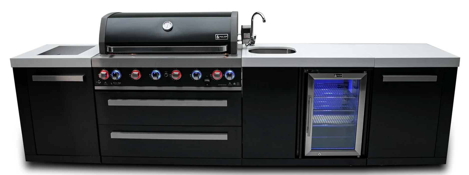 Mont Alpi Outdoor kitchen Black 6 Burner, Fridge, Sink and Weather Cover - 3.4m