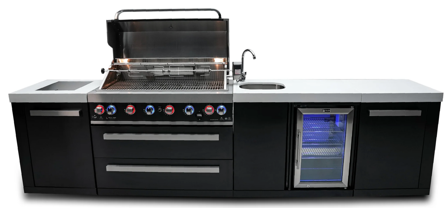 Mont Alpi Outdoor kitchen Black 6 Burner, Fridge, Sink and Weather Cover - 3.4m