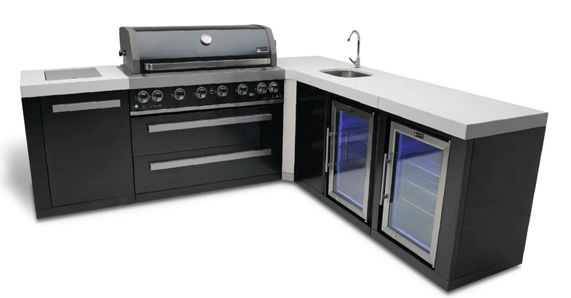 Mont Alpi Outdoor kitchen Black 6 Burner, Sink, Double Fridge and Weather Cover