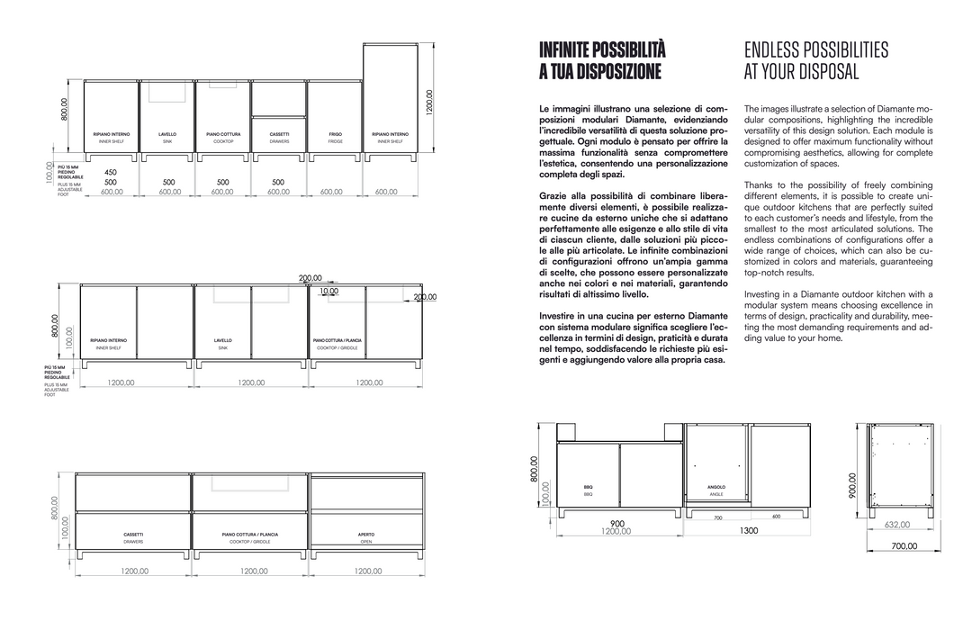 Hoppilif Outdoor Kitchen 120 cm Double Door Unit | Worktop Brushed Stainless Steel