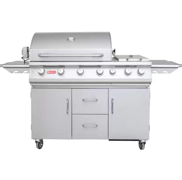 Bull Built-in 7 Burner Gas BBQ Grill - Cart Stainless Steel