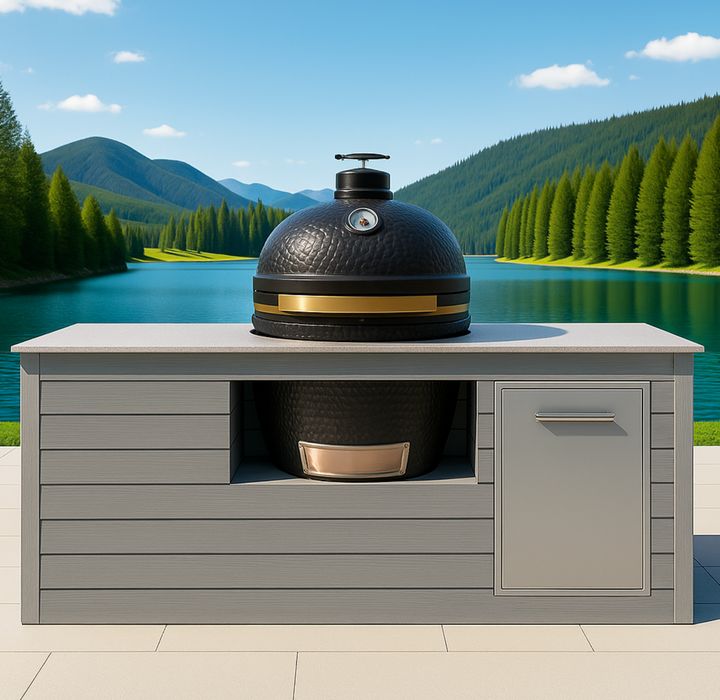 The Alpha Forge Outdoor Kitchen Kamado Grill 22" and Bin | 250cm Light grey