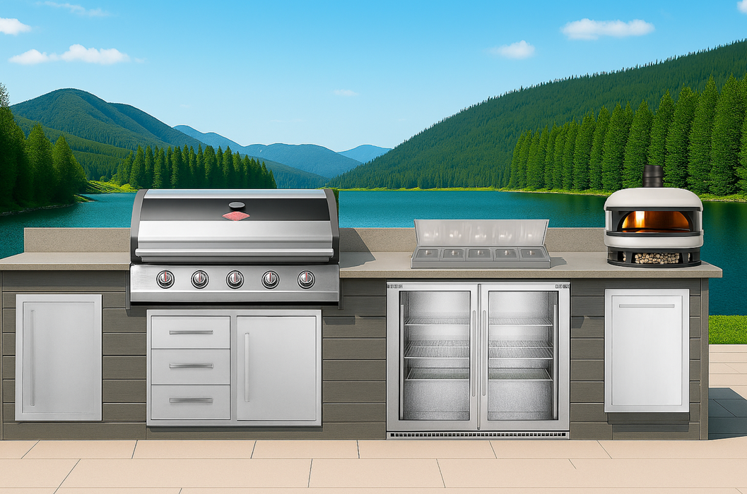 The Alpha Forge Outdoor Kitchen Beefeater 1600S 5 Burner Gas BBQ and Gozney | 500cm Light grey