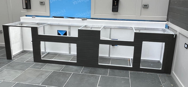 The Alpha Forge Outdoor Kitchen Whistler Burford 5 Burner Gas BBQ | 300cm Tuscany Beige Interlocking Travertine