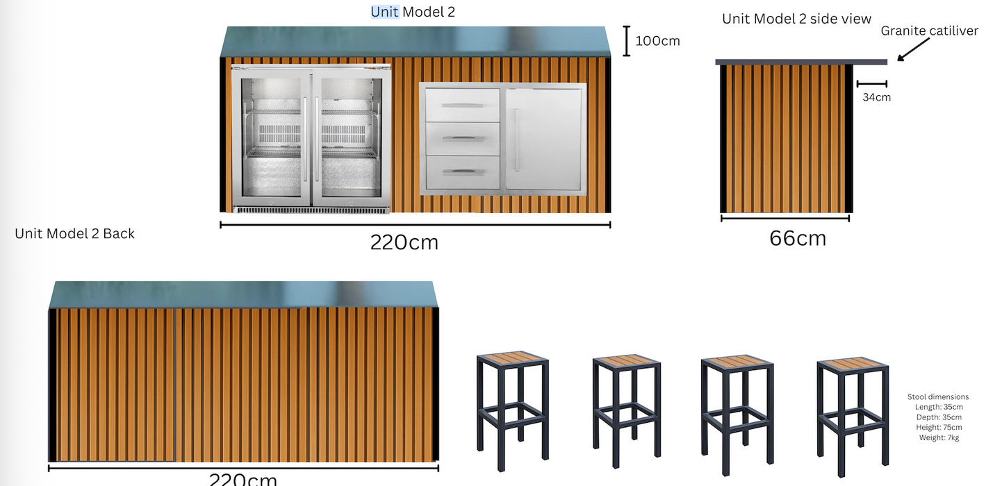 The Alpha Forge Outdoor Kitchen Plancha Grill, Sink, Bar and Fridge Unit | 273cm x 220cm Light Oak