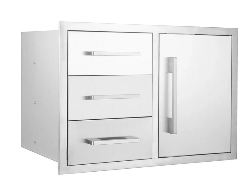 The Alpha Forge Outdoor Kitchen Plancha Grill, Sink, Bar and Fridge Unit | 273cm x 220cm Light Oak