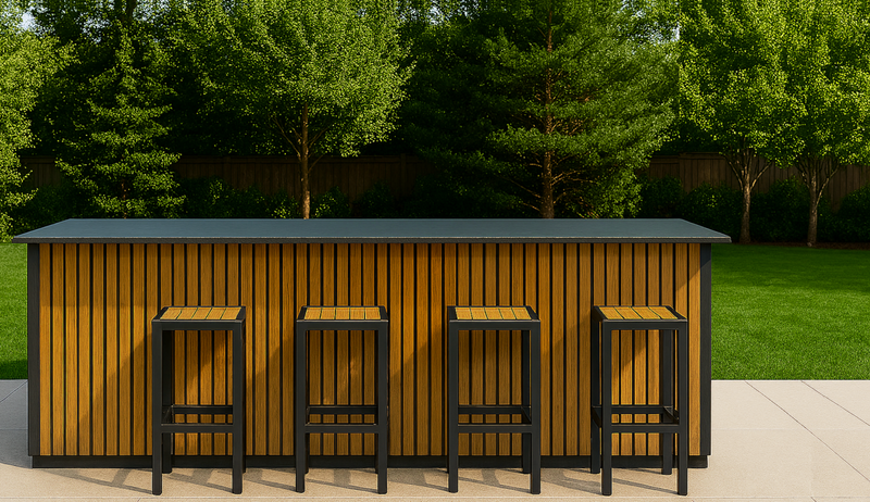 The Alpha Forge Outdoor Kitchen Bar and Fridge Unit | 220cm x 100cm Light Oak