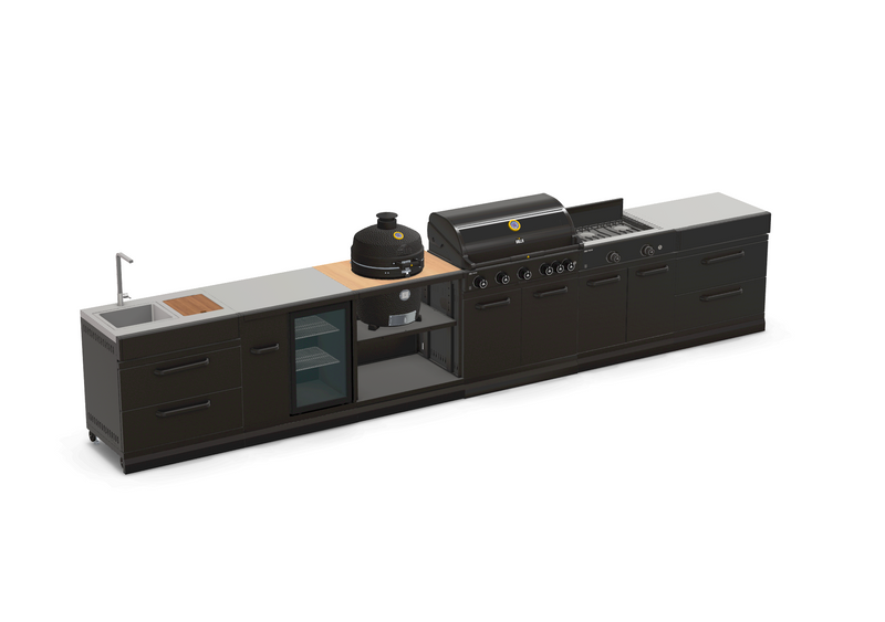 GRLLR Outdoor Kitchen 5 Burner BBQ, Stove unit,Fridge, Sink and Kamado | Full length 5M