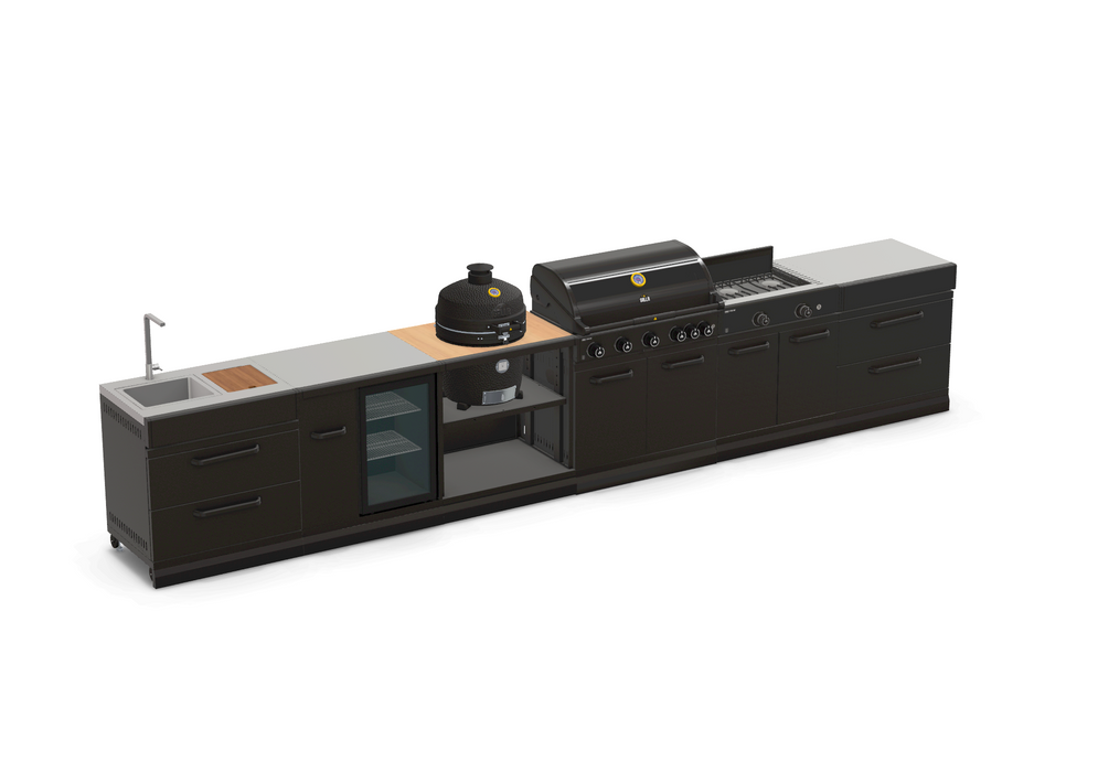 GRLLR Outdoor Kitchen 5 Burner BBQ, Stove unit,Fridge, Sink and Kamado | Full length 5M