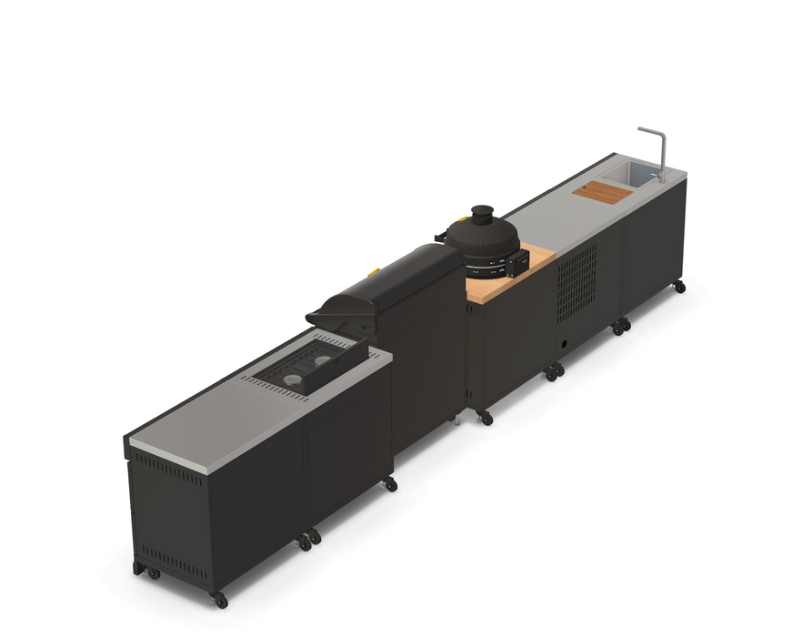 GRLLR Outdoor Kitchen 5 Burner BBQ, Stove unit,Fridge, Sink and Kamado | Full length 5M