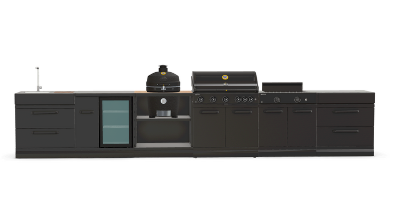 GRLLR Outdoor Kitchen 5 Burner BBQ, Stove unit,Fridge, Sink and Kamado | Full length 5M