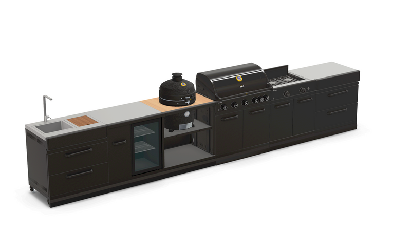 GRLLR Outdoor Kitchen 5 Burner BBQ, Stove unit,Fridge, Sink and Kamado | Full length 5M