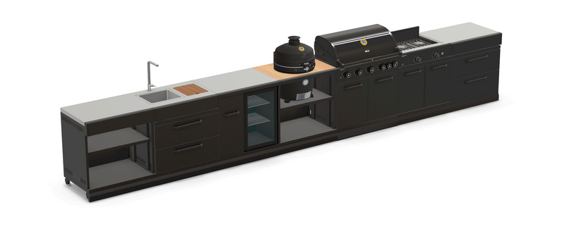 GRLLR Outdoor Kitchen 5 Burner BBQ, Stove unit,Fridge, Sink and Kamado | Full length 5.7M
