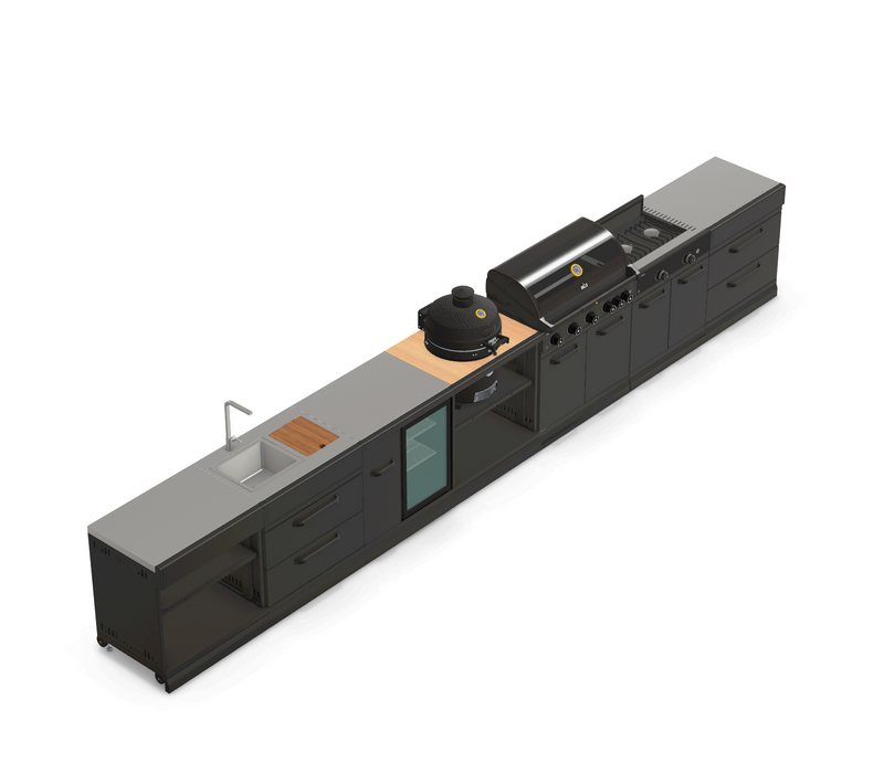 GRLLR Outdoor Kitchen 5 Burner BBQ, Stove unit,Fridge, Sink and Kamado | Full length 5.7M