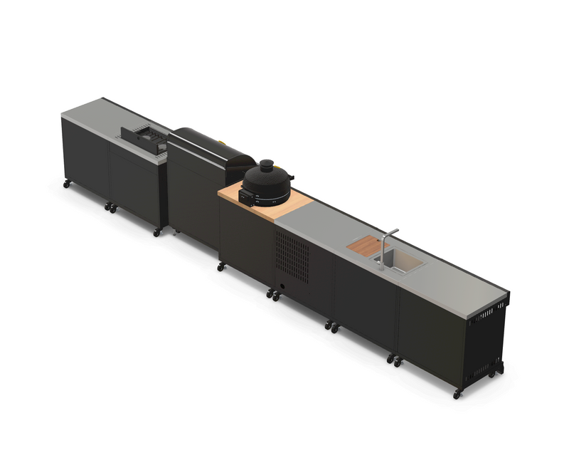 GRLLR Outdoor Kitchen 5 Burner BBQ, Stove unit,Fridge, Sink and Kamado | Full length 5.7M