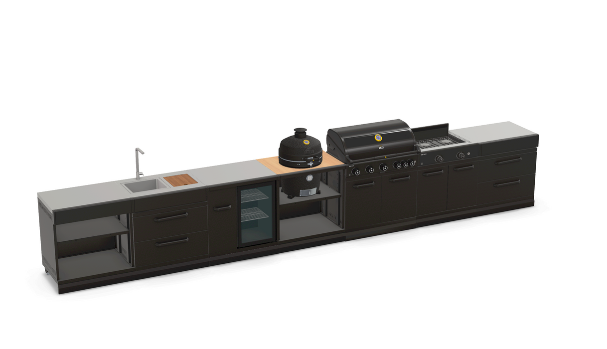 GRLLR Outdoor Kitchen 5 Burner BBQ, Stove unit,Fridge, Sink and Kamado | Full length 5.7M