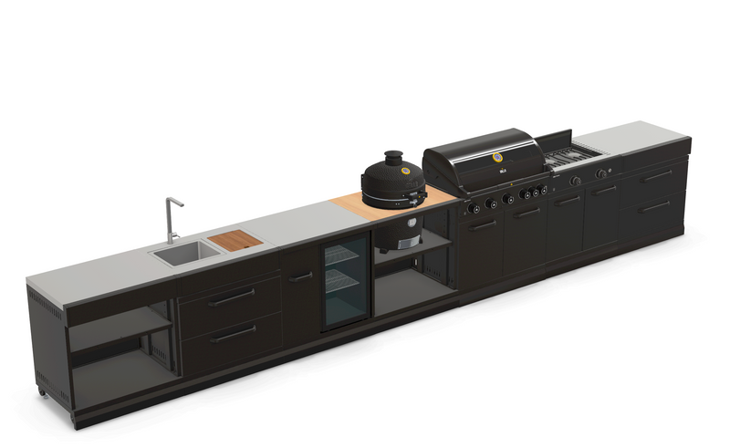 GRLLR Outdoor Kitchen 5 Burner BBQ, Stove unit,Fridge, Sink and Kamado | Full length 5.7M