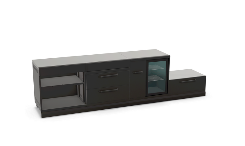 GRLLR Outdoor Kitchen Island Open shelves and Fridge and Kamado | Full length 3.2M