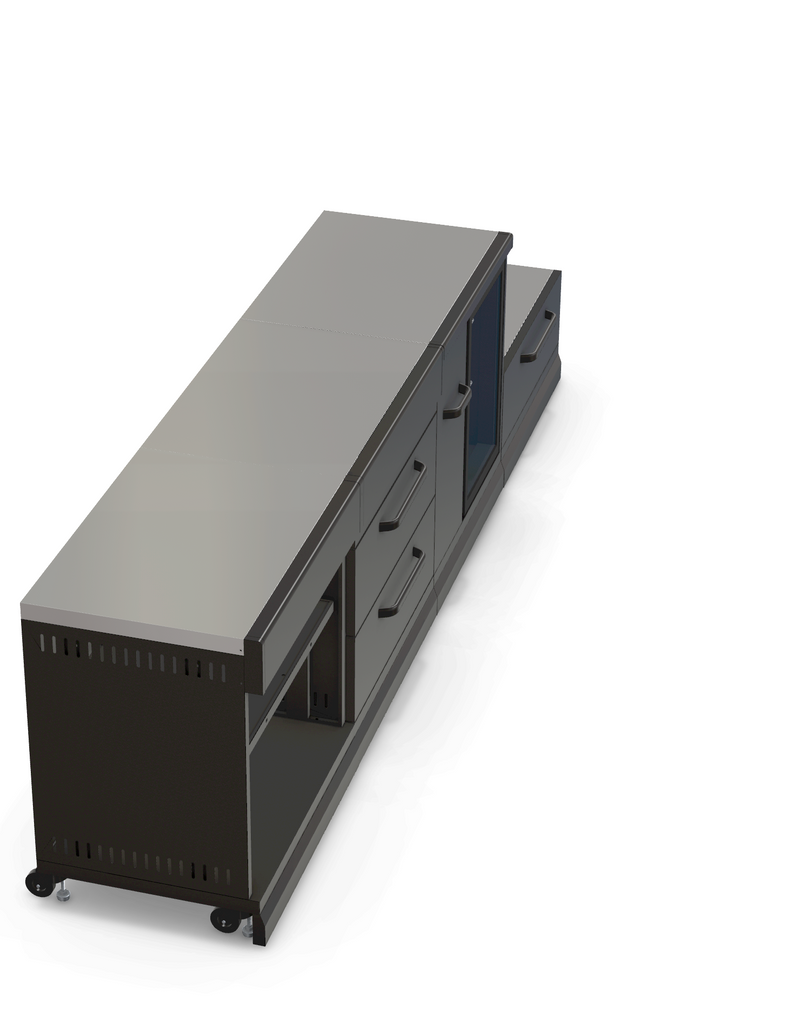 GRLLR Outdoor Kitchen Island Open shelves and Fridge and Kamado | Full length 3.2M