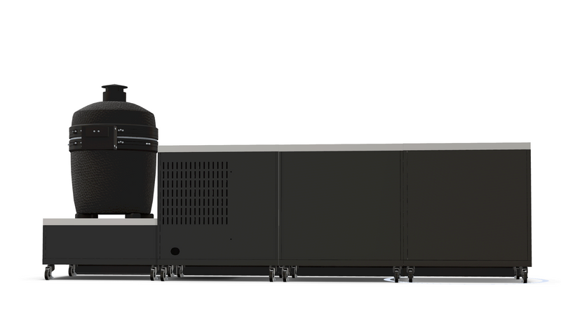 GRLLR Outdoor Kitchen Island Open shelves and Fridge and Kamado | Full length 3.2M