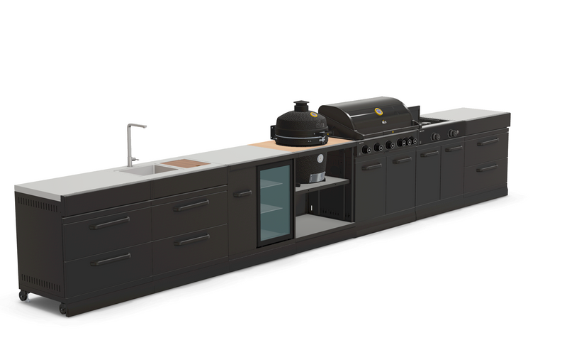 GRLLR Outdoor Kitchen 5 Burner BBQ, Stove unit,Fridge, Sink and Kamado 2D | Full length 5.7M