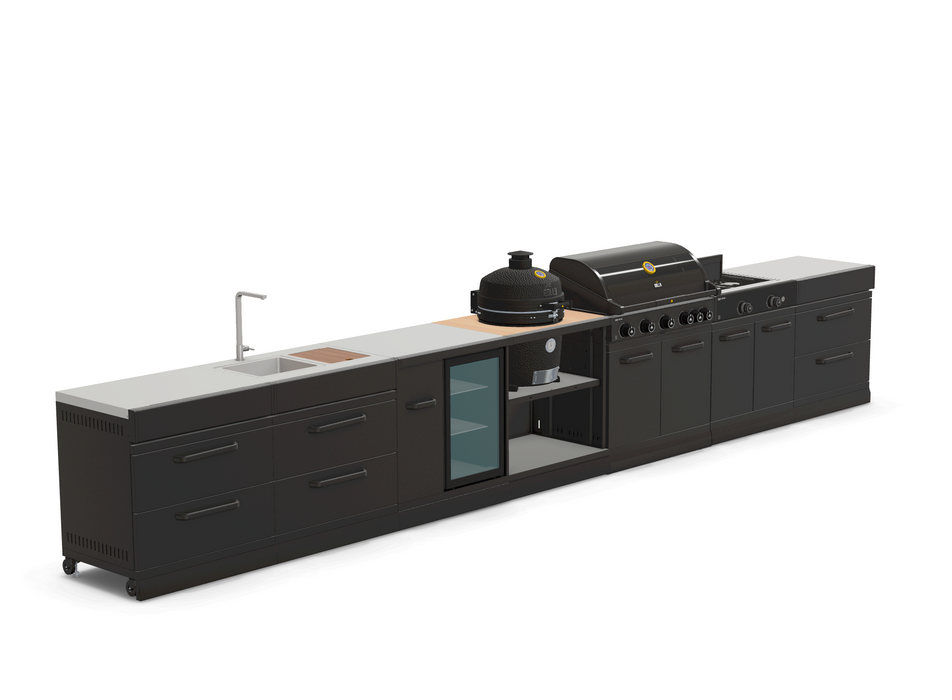 GRLLR Outdoor Kitchen 5 Burner BBQ, Stove unit,Fridge, Sink and Kamado 2D | Full length 5.7M