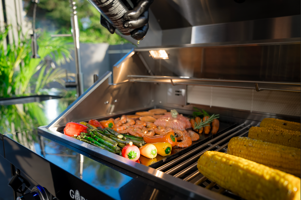 Goriller Outdoor Kitchen | 8-Burner Gas Grill, Single Fridge, Sink & Workstation | 4.8m Compact Luxury Design